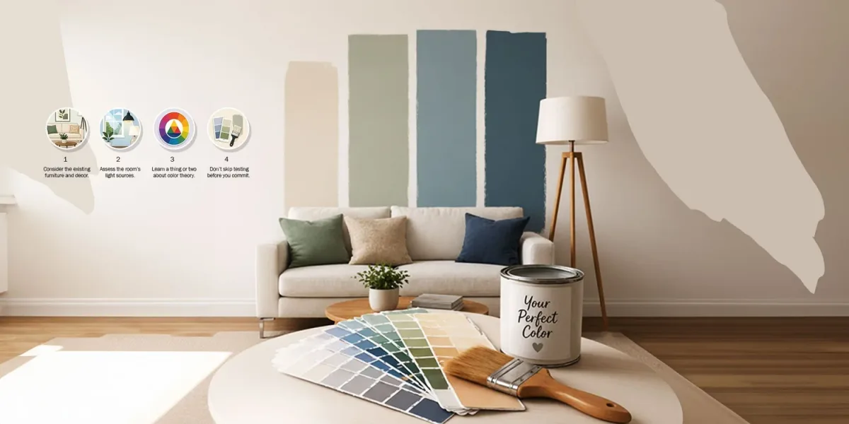 Paint cans and color swatches for a home interior