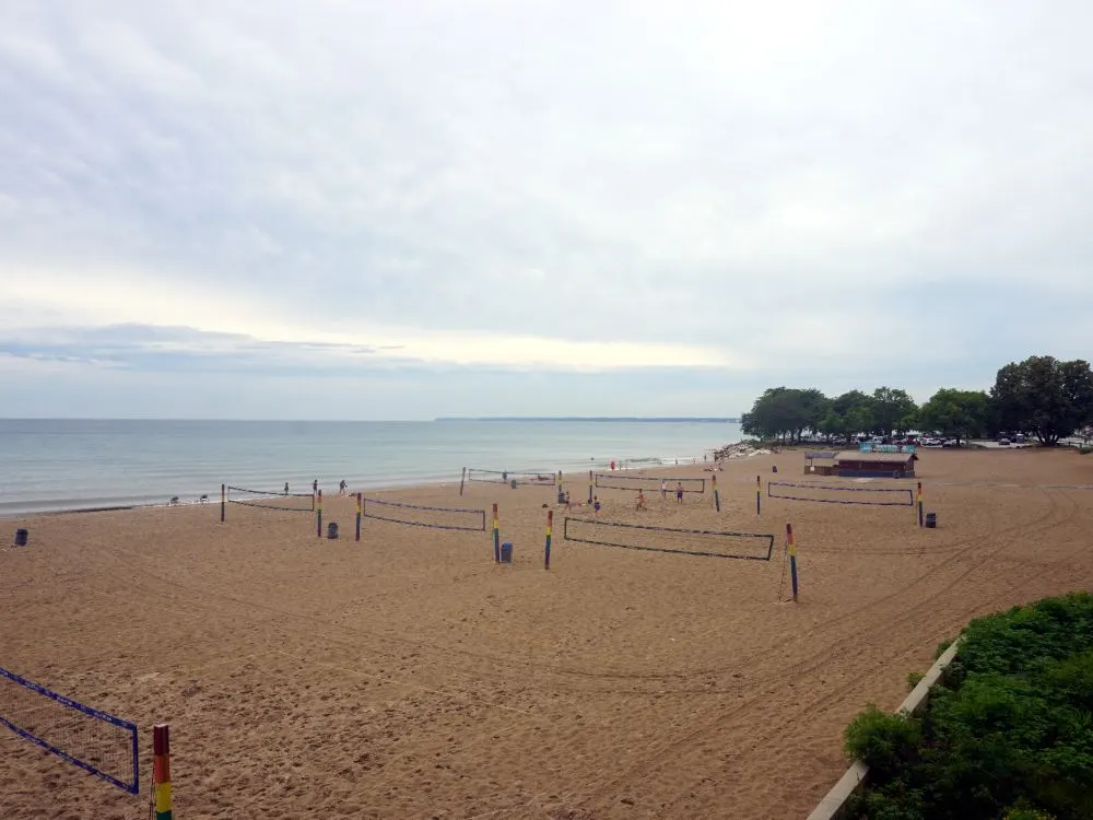 Beach volleyball courts along Lake Michigan at Bradford Beach